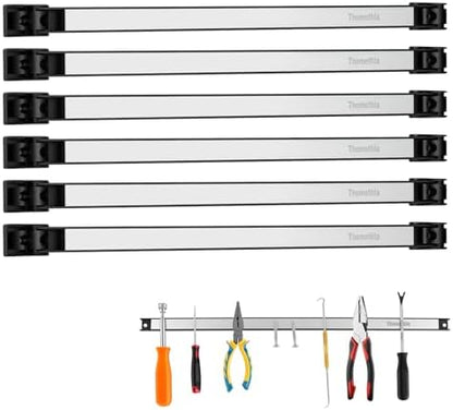 18" Magnetic Tool Holder Strip, 6 Pieces Silver Metal Tool Organizer Rack with Stainless Steel Surface, Magnet Bar for Garage Workshop, Easy To Install with Mounting Screws by Themethla