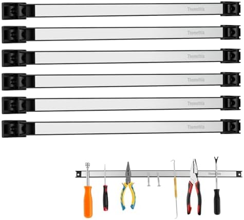 18" Magnetic Tool Holder Strip, 6 Pieces Silver Metal Tool Organizer Rack with Stainless Steel Surface, Magnet Bar for Garage Workshop, Easy To Install with Mounting Screws by Themethla