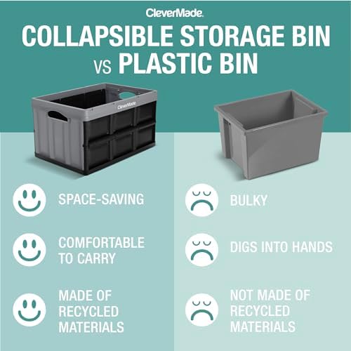 CleverMade Collapsible Storage Bins, 62L 3 Pack, 100 lb Stackable, Stone - Image 3