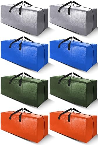 Cosy Family 8 Pack Heavy Duty Extra Large Moving Bags with Backpack Straps - Strong Handles & Zippers, Storage Totes For Space Saving, Fold Flat, Alternative to Moving Box (Set of 8, Multicolored) by Cosy+Family