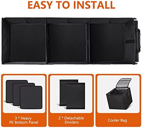 AOPHY Car Trunk Organizer with Insulated Cooler Bag, Foldable & Waterproof Storage Organizer with Lid for SUV, Truck, Sedan - 4 Large Adjustable Compartments, Heavy Duty & Collapsible Design - Image 3