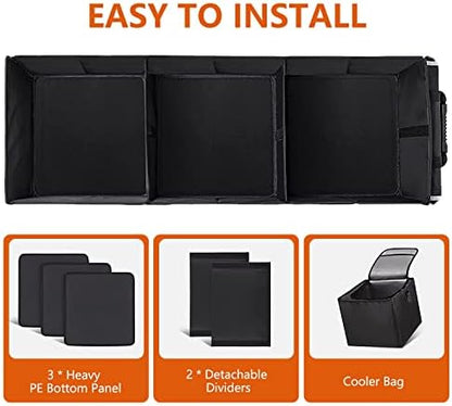 AOPHY Car Trunk Organizer with Insulated Cooler Bag, Foldable & Waterproof Storage Organizer with Lid for SUV, Truck, Sedan - 4 Large Adjustable Compartments, Heavy Duty & Collapsible Design - Image 3