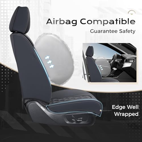 Coverado Car Seat Covers Front Seats, 2-Pack Black Seat Covers for Cars, Waterproof Nappa Leather Car Seat Covers for Cars, Car Seat Protector Car Seat Cushion Universal Fit for Most Cars Truck SUV - Image 3