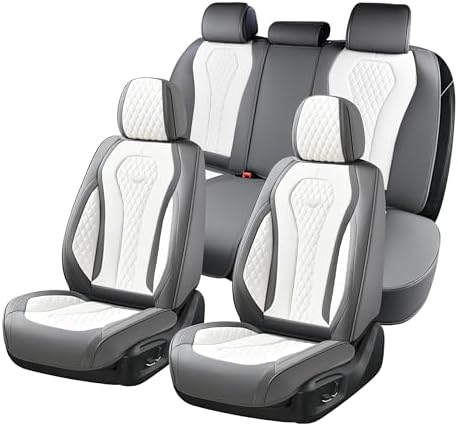 Coverado Seat Covers, Car Seat Covers Full Set, White Car Seat Cover, Car Seat Cushion Waterproof, Front Seats Back Seat Covers, Luxury Seat Cover Car Seat Protector Universal Fit Most Cars by COVERADOAUTO