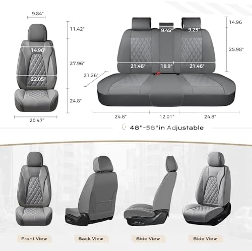 Coverado Car Seat Covers Front Seats and Back, Leather Seat Cover for Cars, Waterproof Seat Covers Full Set Universal Seat Covers Seats Protectors Car Seat Cushion Fit for Most Car - Gray - Image 6