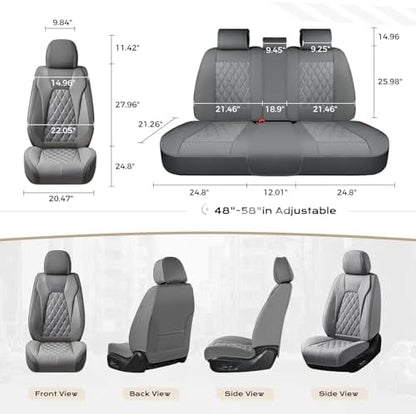 Coverado Car Seat Covers Front Seats and Back, Leather Seat Cover for Cars, Waterproof Seat Covers Full Set Universal Seat Covers Seats Protectors Car Seat Cushion Fit for Most Car - Gray - Image 6