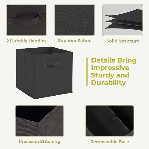 11x11 Storage Bins, Set of 10 Storage Cubes, Collapsible Cube Storage Bins, Fabric Closet Organizers with Handles for Home, Office, Closet Shelf Cabinet, Bookcase, Black - Image 3