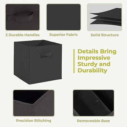 11x11 Storage Bins, Set of 10 Storage Cubes, Collapsible Cube Storage Bins, Fabric Closet Organizers with Handles for Home, Office, Closet Shelf Cabinet, Bookcase, Black - Image 3