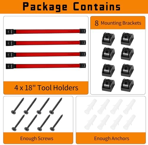 18" Magnetic Tool Holder Strip, 4 Pieces Red Metal Tool Organizer Rack with Stainless Steel Surface, Magnet Bar for Garage Workshop, Easy To Install with Mounting Screws - Image 7
