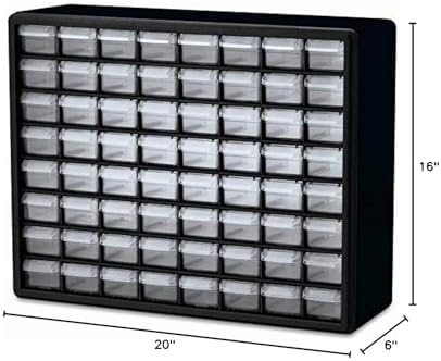Akro-Mils 24 Cabinet 10724, Plastic Parts Storage Hardware and Craft Cabinet, Black & 10164 64 Drawer Plastic Parts Storage Hardware and Craft Cabinet, 20" x 15.75", Black - Image 3