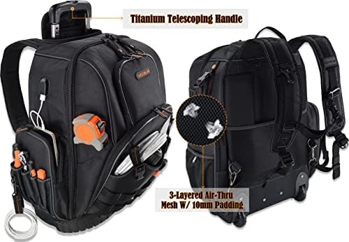 WELKINLAND 72Pockets Rolling Tool backpack, Tool Bag Backpack With Wheels - Image 3