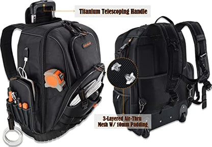 WELKINLAND 72Pockets Rolling Tool backpack, Tool Bag Backpack With Wheels - Image 3