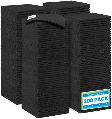 HOMEXCEL Black Microfiber Cleaning Cloth 200 Pack, 11.5 x 11.5 inch Bulk Shop Towels | Reusable Cleaning Rags for Cars, Kitchen, Window, Garage and House, Ultra Absorbent, Lint Free, Streak Free by HOMEXCEL