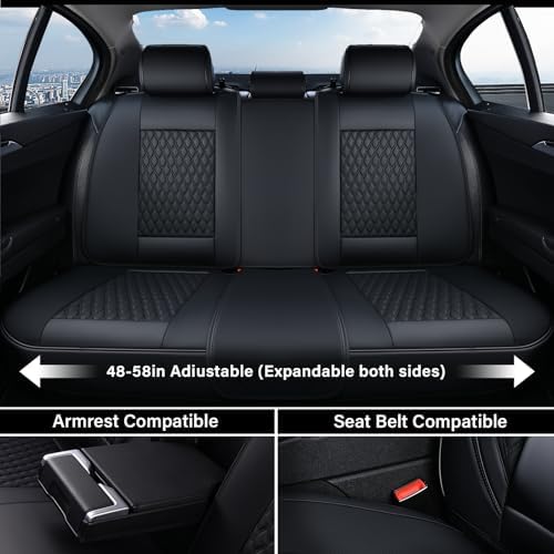 Coverado Car Seat Covers Full Set, Black Seat Covers for Car with Lumbar Support, Nappa Leather Seat Covers Waterproof Car Seat Protectors Universal Fit for Most Cars SUV Trucks - Image 5