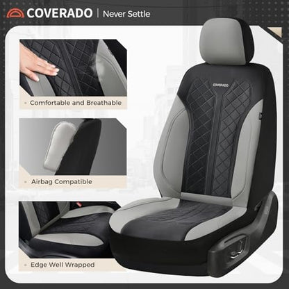 Coverado Front Seat Covers, Automotive Seat Covers 2 Seats, Leather Car Protectors 2-Pack, Auto Seat Covers Spill-Proof Design Universal Fit for SUV, Vans, Sedan, Truck - Image 2