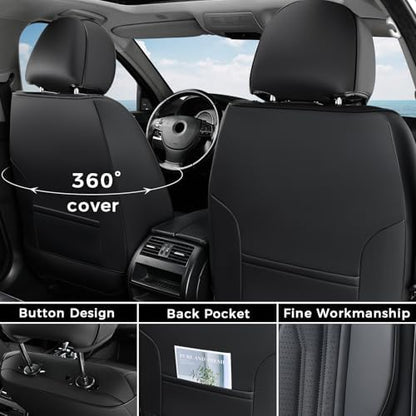 Coverado Seat Covers FullSet, 5 Seats Car Seat Protector, Waterproof Nappa Leather Cushion, Front & Rear Fit for Most Sedans SUV Pick-up Truck-Black - Image 3