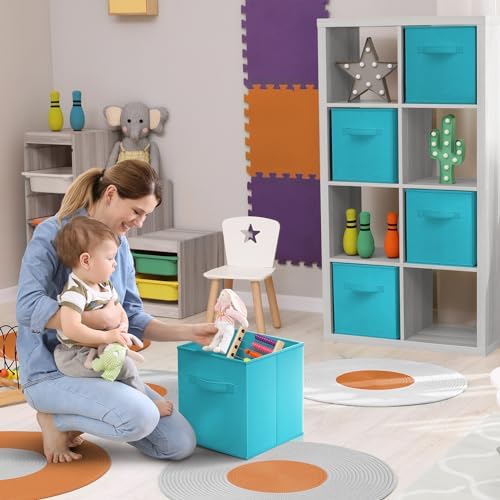Sorbus Fabric Storage Cubes, 6-Pack Foldable Bins (11 Inch, Aqua) - Image 2