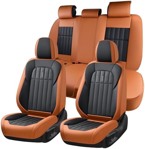 FLORICH Leather Seat Cover, Car Seat Covers Full Set, Waterproof Car Seat Protectors 5 Seats, Front and Rear Seat Covers for Cars, Automotive Seat Protector Fit for Most Cars SUV Trucks - BrownBlack by FLORICH