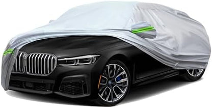 TUCAREST 6-Layers Premium Full Car Cover Hard Shell Zipper Design Waterproof All Weather Weatherproof UV Sun Protection Snow Dust Storm Resistant Outdoor with Straps (Fit for Sedan 205"- 216") by TUCARESTAutoParts