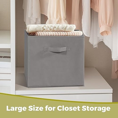 11x11 Storage Bins, Set of 3 Storage Cubes, Collapsible Cube Storage Box, Fabric Closet Organizers with Handles for Home, Office, Closet Shelf Cabinet, Bookcase, Grey - Image 7