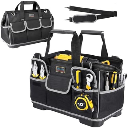 Tool Bag, Ounic 18 Inch Large Tool Tote Bag Heavy Duty With Waterproof Molded Base, Wide Mouth Tool Box Organizer with Adjustable Shoulder Strap for Electrician Mechanic Craftsman Plumbers(Black) by Ounic