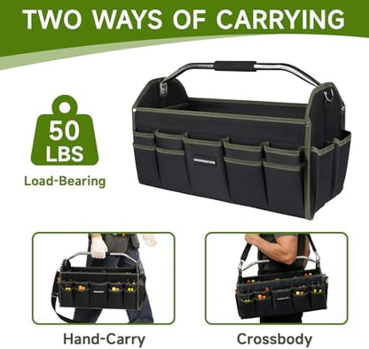 20In Electrician Tool Bag, Foldable Bags For Men Heavy Duty, Open Top Tool Tote, 30 Pockets Can Hold Many fittings, Organizer Stainless Steel Handle and Removable Shoulder Strap - Image 6