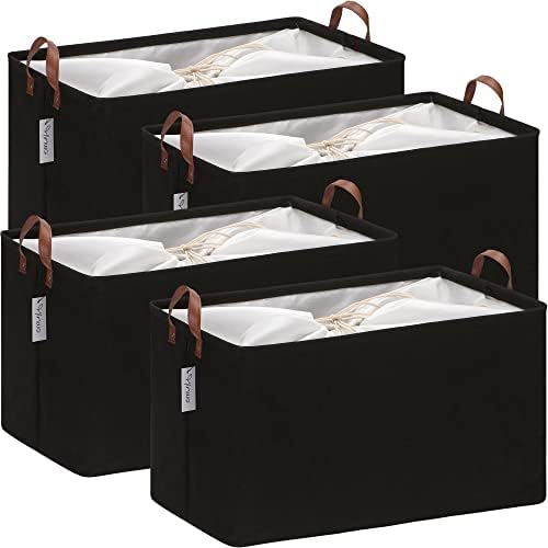 Hinwo 70L Extra Large Canvas Storage Bin with Lid and Handles, 4-Pack by Hinwo