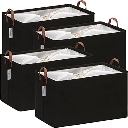Hinwo 70L Extra Large Canvas Storage Bin with Lid and Handles, 4-Pack by Hinwo