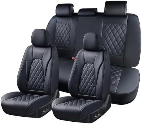 Coverado Car Seat Covers Full Set, 5 Seat Black Seat Cover for Cars, Luxury Faux Leather Waterproof Seat Cover, Front and Back Car Seat Protector, Universal Auto Seat Covers Fit for Most Cars by COVERADOAUTO
