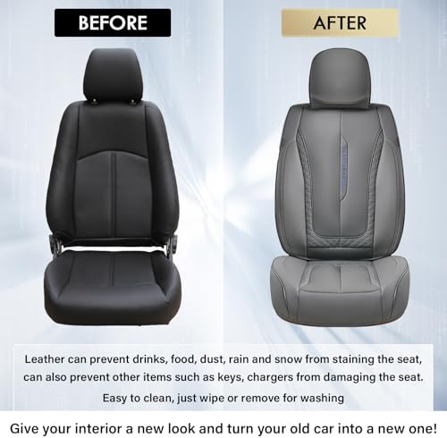 Coverado Car Seat Cover Full Set, Gray Seat Covers Front Seats Back Seat Covers, Nappa Leather Waterproof, Car Seat Cushion, Car Seat Protector Universal Fit Most Cars - Image 5