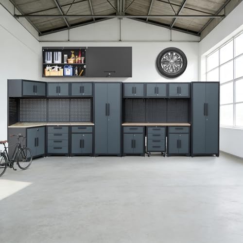 17PCS Garage Storage Cabinet System, Black Grey - Image 5