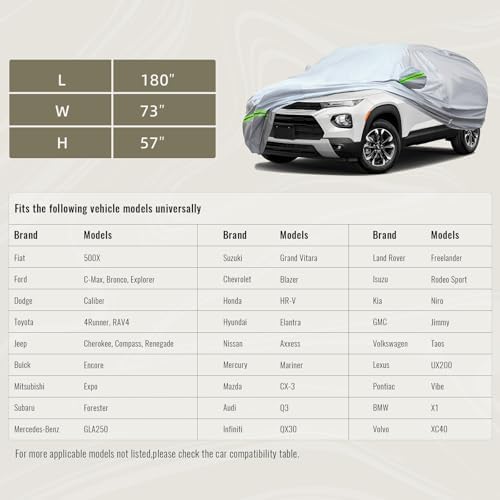 TUCAREST 6-Layers Premium Full Car Cover Hard Shell Zipper Design Waterproof All Weather Weatherproof UV Sun Protection Snow Dust Storm Resistant Outdoor with Straps (Fit for SUV/MPV UP to 180") - Image 3