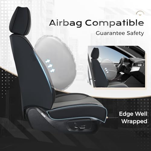 Coverado Car Seat Covers with Lumbar Support, Front Covers for Cars, Universal Automotive Seat Cover, Waterproof, Leather Car Seat Cushion, Interior Seat Protectors for Most Cars - Image 3