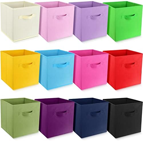 Gerrii 11 Inch Fabric Storage Cubes - 12 Pack Sturdy Collapsible Bins with Handle - Foldable Baskets for Organizing Clothes, Toys, Books -12 Colors Storage Baskets for Shelves, Room, Closets by Gerrii