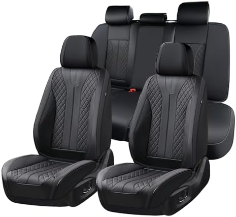 FLORICH Leather Seat Covers Full Set Automotive Seat Covers Black Car Seat Covers Waterproof Front and Back Seat Covers Car Seat Cushion Protector Universal Fit for Most Cars SUV Trucks, Black by FLORICH