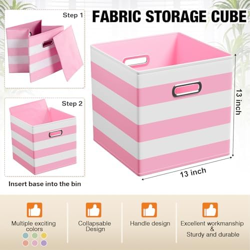 CroBlissful 13 Inch 6 Pcs Fabric Storage Cubes with Handle, Macaron Color - Image 3