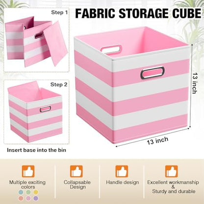 CroBlissful 13 Inch 6 Pcs Fabric Storage Cubes with Handle, Macaron Color - Image 3