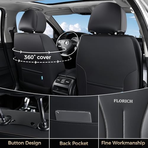 FLORICH Front Car Seat Covers, Leather Seat Covers for Cars, Waterproof Car Seat Protectors 2 Pack, Front Seat Covers for Cars, Automotive Seat Covers Protector Fit for Most Sedans SUV Pick-up Truck - Image 2
