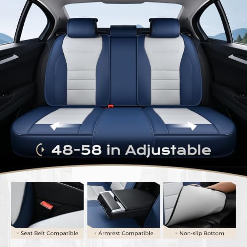 Coverado Car Seat Covers Full Set, Nappa Leather Seat Covers for Cars, Car Seat Protector Car Seat Cushion, Front and Back Seat Protectors Cushions Universal Fit for Most Cars Vehicles(Blue&White) - Image 5