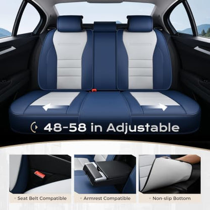 Coverado Car Seat Covers Full Set, Nappa Leather Seat Covers for Cars, Car Seat Protector Car Seat Cushion, Front and Back Seat Protectors Cushions Universal Fit for Most Cars Vehicles(Blue&White) - Image 5