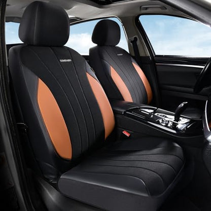Coverado Seat Covers for Car, Automotive Car Seat Covers 5 Seats, Mesh Breathable Leather Seat Protectors, Brown Seat Covers Universal Fit for SUV, Truck, Vans, Sedan - Image 3