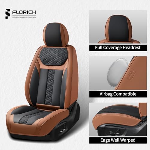 FLORICH Seat Covers, Atomutive Car Seat Covers Full Sets, Waterproof Seat Cover for Cars, Luxury Leather Universal Seat Cover Accessories Fit for Most Cars SUV Truck Sedans(Brown) - Image 5