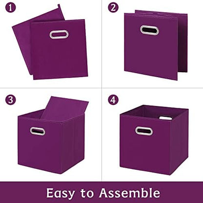 Fabric storage bins Cubes, Fabric Cube Organizer with Handle, Foldable Cube Bins for Cloth or Accessary Storage, 11x11x11, Set of 3, (Purple) - Image 6