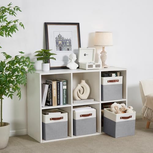 Bagnizer Collapsible Fabric Storage Cube Bins with 2 Reinforced PU Handles, Foldable Storage Organizer Baskets for Closet, Shelves, Living Room | 11"x11"x11", 4 Pack, Gray & White - Image 5