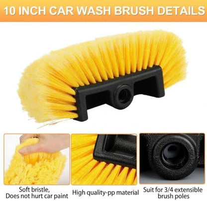 Vesici 8 Pcs Car Wash Brush Head with Soft Detailing Bristle Flow Thru Car Cleaning Brush Exterior Cars Wash Equipment for Auto Truck RV Boat Camper Washing, 10 Inch (Yellow) - Image 3
