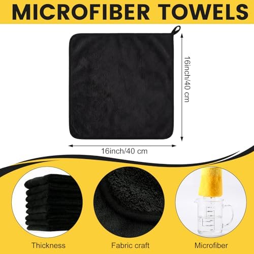 Tallew 60 Pcs Microfiber Towels: 16"x16" Microfiber Drying Towels Bulk Micro Fiber Car Cleaning Cloth for Cars Drying Washing Polishing Cleaning Household Supplies (Black,Yellow) - Image 3