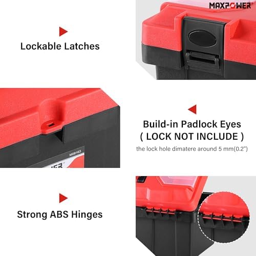 MAXPOWER 17 inch Tool Box, Small Plastic Toolbox with Handle - Image 3