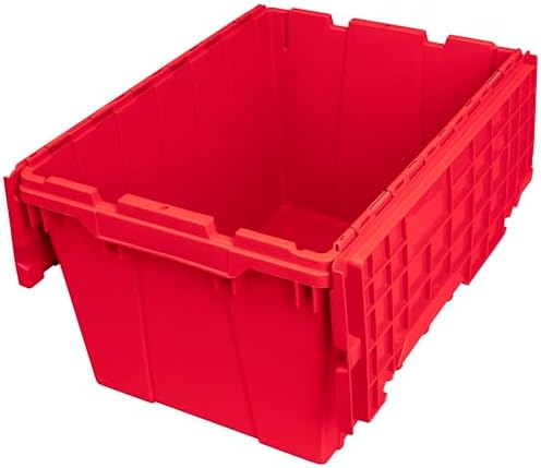 Akro-Mils 39120 Industrial Lidded Plastic Storage Container, Nesting and Stackable Plastic Storage Box with Lid Attached, Organization Tote for Garage and Warehouse, 21.5"x15.25"x12.5", Red (6-Pack) by Akro-Mils