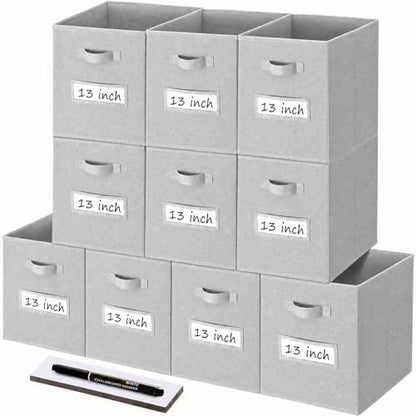 Storage Bins,13" Cube Storage Bin with Labels,10pcs,Light Grey by Anyoneer