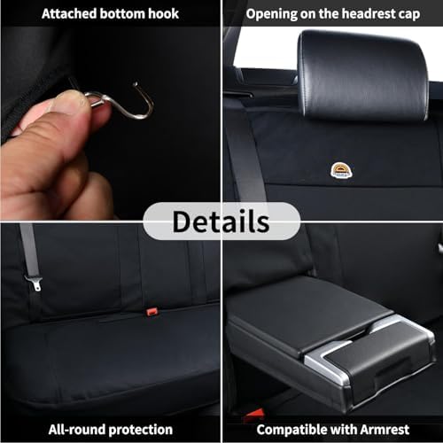 Coverado Canvas Universal Car Seat Covers - Rear & Auto Seats Protectors for Kids & Dogs - Fits Most Vehicles Trucks SUVs/Black - Image 5